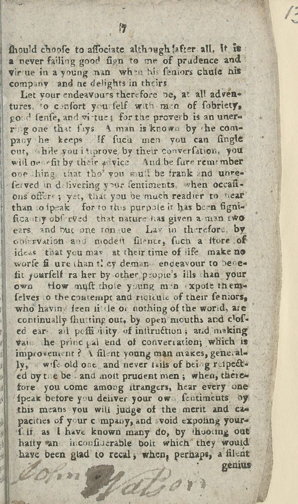 John Waston's signatures. Printed by C. Randall, *The Letter-Writer*, 1807, National Library of Scotland, http://digital.nls.uk/104186662.